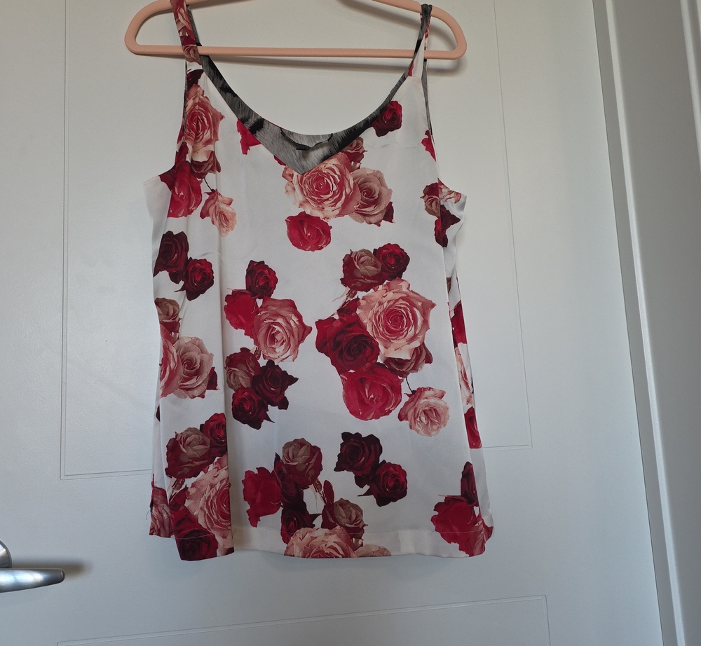 White House Black Market Red Rose Print Satin Cami